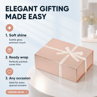 Boîte cadeau magnétique en or rose avec ruban en organza blanc, boîte d'emballage de luxe pliable pour cadeau d'anniversaire, cosmétiques, bijoux