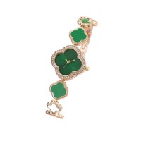 Nouvelle Montre Femme Trèfle à Quatre Feuilles Verte Petite en Alliage à Quartz 28mm avec Bracelet et Bague, Coffret Cadeau 5 Pièces/Ensemble
