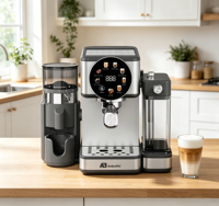 Anbolife All-in-One Espresso-Kaffeemaschine 20 Bar Eingebauter Mahlwerk Milchtank Kaffeepads Gemahlen OEM ODM