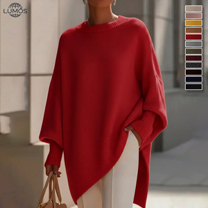 Suéter de punto grueso de cuello redondo oversize para <span class=keywords><strong>mujer</strong></span>, estilo europeo y americano, con mangas holgadas tipo murciélago, ideal para otoño. - Product Image 5