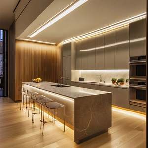 Solución de Proyecto de Gabinetes de Cocina Modulares Personalizados con Acabado Lacado y Fregadero Incluido para Renovación de Isla de Cocina en Apartamentos de Lujo - Product Image 1