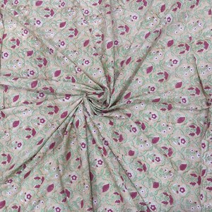 Hand Block Floral Printed Cotton Fabric | Sandy Brown Kids Dress <b>Material</b> for Ethnic Clothing <b>Sewing</b> and Crafting - Product Image 6