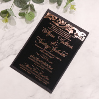 Estampado en caliente de acrílico negro en tarjetas de menú de oro rosa 5*7 pulgadas Tarjeta de invitación de boda de estilo elegante con sobre