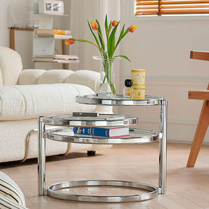 طاولة قهوة مستديرة من الزجاج المُقسى الدوار لغرفة المعيشة، أثاث منزلي فاخر حديث بتصميم إسكندنافي بقاعدة على شكل حيوانات - Product Image 3