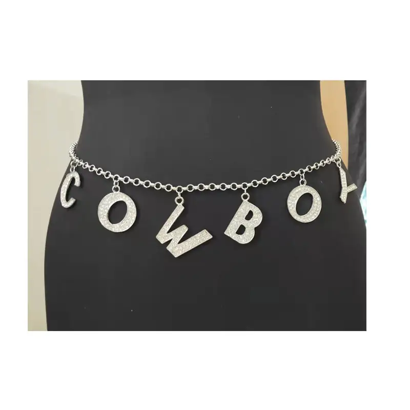 2021 European and American Fashion Rhinestone Metal Waist Chain Inlaid Letter Pendant Metal Belt Jewelry Waist Chain