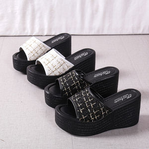 2025 Slope Heel <b>slippers</b> for Women in the Summer of New Thick Soled Mid Heel Beach Fish Mouth One Line <b>slippers</b> for Women - Product Image 3