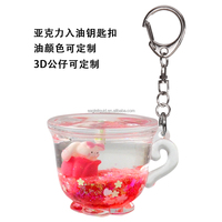 Porte-clés en plastique en forme de tasse, rempli de liquide rouge et violet, avec animal en carton, flotteur en résine et confettis scintillants à l'intérieur, idéal pour les cadeaux