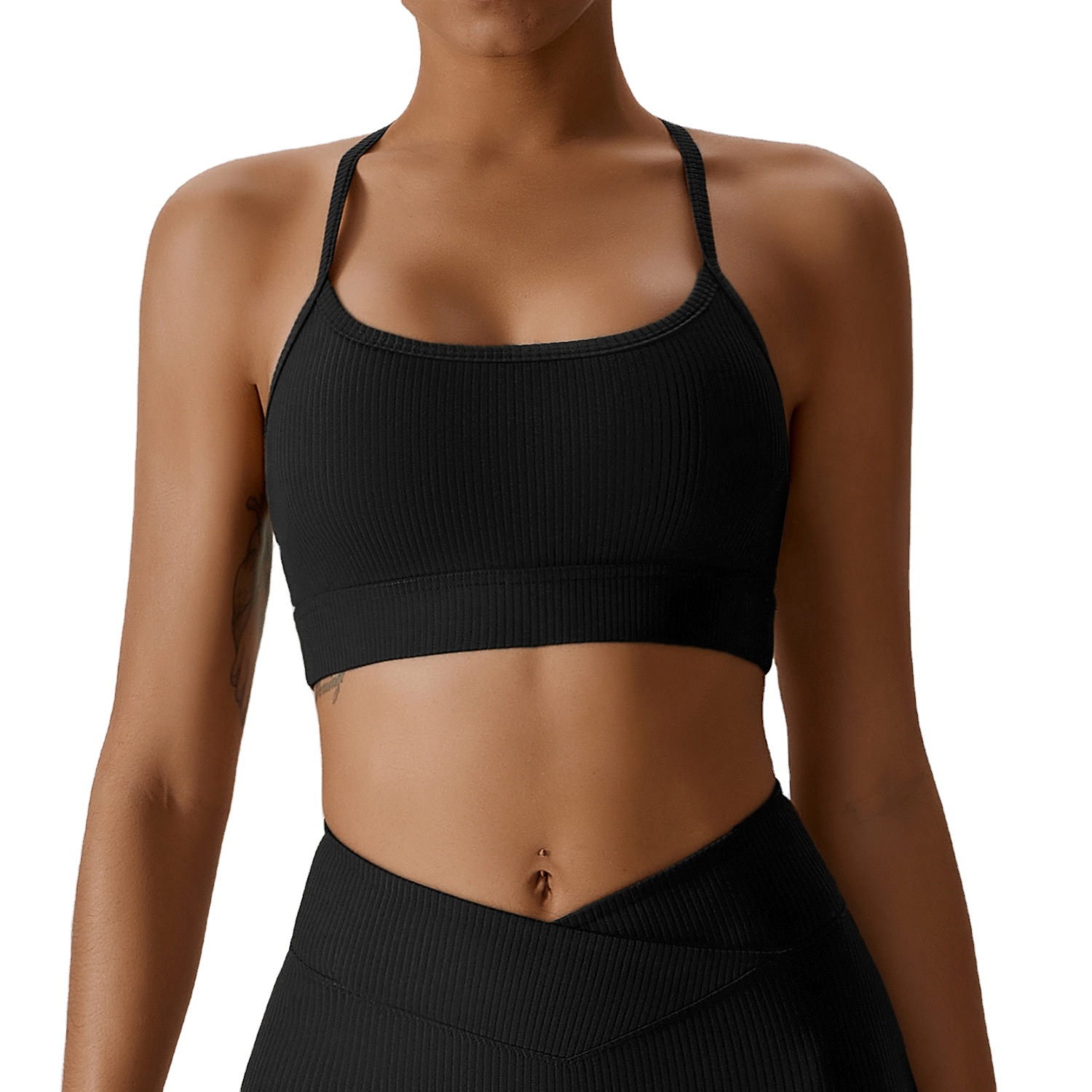 Solid Color Sleeveless U Neck Gym Sports Fitness Cross Vest Straps Tank Top Plus Size Yoga Bra for Women