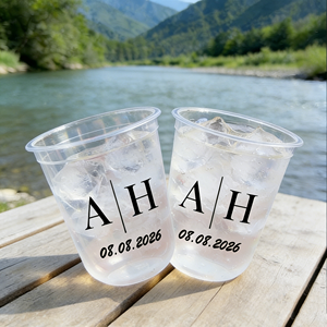 Gobelets de fête réutilisables en plastique PP givré personnalisés avec logo imprimé, 9oz, 12oz, 16oz, pour cadeaux de mariage, avec nom et logo, blanc - Product Image 1