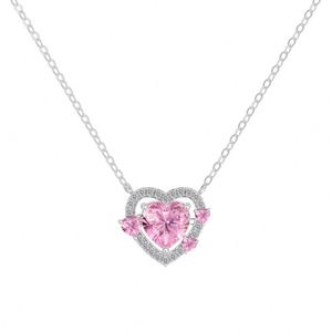 Collier pendentif cœur rose en argent sterling 925 plaqué rhodium avec chaîne à maillons et zircone cubique 5A, bijoux fins et délicats Dylam - Product Image 1