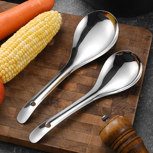 Cuillère à soupe en métal de qualité alimentaire 304 en acier inoxydable Cuillère à riz à long manche en argent pour buffet de restaurant - Product Image 2