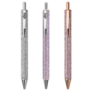 Sıcak satış özel Logo tam elmas basın kalem kadın çok renkli elmas seti tükenmez kalem moda lüks Metal basın kalem