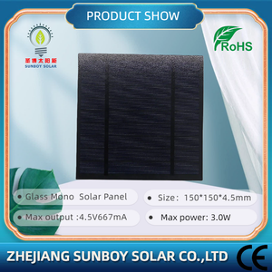 لوح شمسي أحادي البلورة من SUNBOY <span class=keywords><strong>SOLAR</strong></span> مقاس 150*150 مم، كفاءة 20%، 3.0 واط، 4.5 فولت، لشحن البطاريات، معتمد CE وROHS، 9 خلايا - Product Image 3