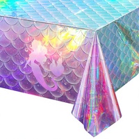 Lot de 3 nappes rectangulaires jetables en plastique holographique irisé effet sirène pour anniversaires de filles, mariages, fêtes et soirées disco