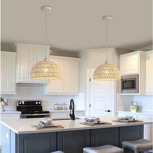 Lámpara Colgante de Techo Grande de Acero Inoxidable con Pantalla de Ratán y LED E26, Luz Blanca, para Sala de Estar, AC 85-265V, con Control Remoto - Product Image 5