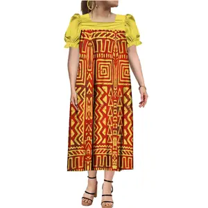 Penjualan laris baru gaun Mumu Tribal Mikronesia suku Polinesia kustom gaun Midi longgar kerah persegi Mumus melar 4 arah wanita