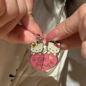 Collane con Ciondolo Gatto KT Cartone Animato per Ragazze, Collana a Cuore Intrecciato per Coppie, Regali di San Valentino, Gioielli - Product Image 1