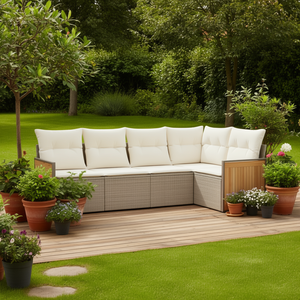 Set Divano da Giardino in Rattan PE Beige, Arredamento da Esterno con Cuscini in Schiuma ad Alta Densità, Design Contemporaneo - Product Image 2