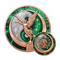 Pièce de collection en cuivre AVDP .999 de 1 oz, Mexique, Victoire Ailée, colorée, en relief 3D, commémorative, pièce ronde de 1 oz dans une boîte de protection