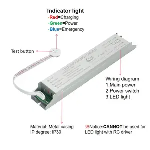 Tubo LED de potencia completa con equipo de circuito de iluminación de múltiples salidas en espera impulsado por batería LED de emergencia de 180min