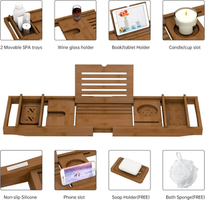 Plateau <span class=keywords><strong>de</strong></span> bain <span class=keywords><strong>de</strong></span> luxe en bambou pliable et extensible marron <span class=keywords><strong>pour</strong></span> <span class=keywords><strong>baignoire</strong></span> – Vente chaude en gros - Product Image 3