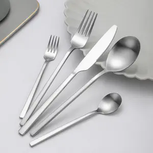 Modern Kitchen Tableware Stainless Steel Utensil Matte Flatware Set Spoons Forks Knives