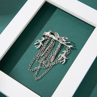 Broche de Corazón Alado Plateado con Ángel y Cadenas Colgantes, de Metal Martillado, Joyería para Abrigo y Bufanda, Venta al por Mayor, Set a Granel para Mujer