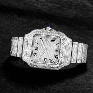 Reloj de Lujo Automático de Acero Inoxidable con Diamantes de Imitación VVS Moissanite, Estilo Hip Hop, Correa de Goma - Product Image 3