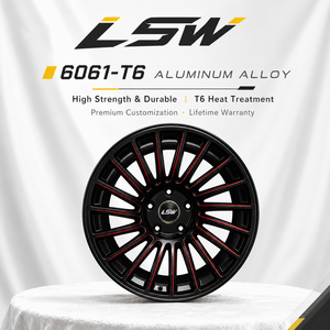 LSW LS8053 Multi‑Spoke Gloss Black With Red Accent Two‑Tone Car <b>Wheels</b>, Fully Custom PCD ET Center Bore Size, Universal For All - Product Image 4