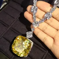 Mewah Berkualitas Tinggi 925 Sterling Silver 5A Kuning Lab Kalung Berlian untuk Fancy Wanita Fashion Diamond Rantai