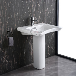 Lavabo Cuadrado de Cerámica con Diseño Rectangular Moderno, Lavabo de Columna con Altura Confortable - Product Image 1