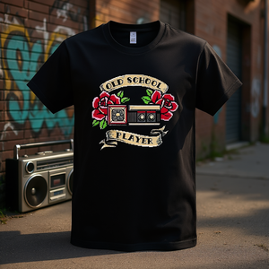 T-shirt Old School Player nera unisex con design grafico girocollo - Product Image 3