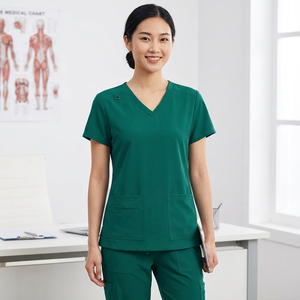 Tops de travail pour femmes, col en V, vert, coton et polyester, uniformes d'hôpital - Product Image 1
