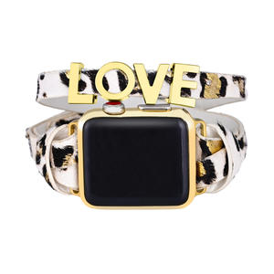 Diseño único de cuero genuino iWatch Band Letter Word Pulsera de cuero Reloj inteligente El <span class=keywords><strong>mejor</strong></span> regalo para niña Venta al por mayor Drop-Shipping - Product Image 4