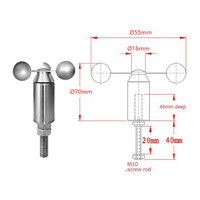 ÉMETTEUR DE CAPTEUR DE MESURE DE VITESSE DE VENT MICRO EN ACIER INOXYDABLE À TROIS TASSES avec SYSTÈME D'ALARME À ÉCRAN 4-20MA 0-5V SORTIE RS485/232