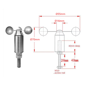 Máy phát cảm biến đo tốc độ gió Ba cốc bằng thép không gỉ siêu nhỏ với hệ thống báo động màn hình 4-20mA 0-5V RS485/232 đầu ra - Product Image 4