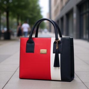 Sac à bandoulière en cuir rouge pour femme Fana Kady avec chaîne décorative, fermeture à bouton, design rayé, usage quotidien - Product Image 2