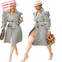 GQ0368 Fall Winter Lange Jassen Dames Geplooide Ruche Mouwen Fashionoable Elegante Vrouwen Trenchcoats