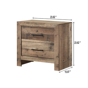 Rustic Plank Style Two <b>Drawer</b> Nightstand Wooden Bedroom Furniture Natural Finish <b>Storage</b> <b>Drawers</b> - Product Image 5