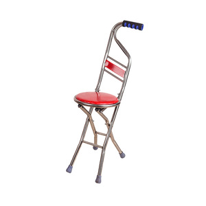 Stainless Steel <b>Folding</b> Cane <b>Stool</b> With Curved Handle Adjustable Height Multifunctional Tripod Seat For Support And Sitting - Product Image 1