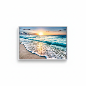 <b>Canvas</b> Art Print: Coastal Sunrise Beach - Ocean Wave Design,WHITE <b>FRAMED</b> <b>CANVAS</b> - Product Image 2