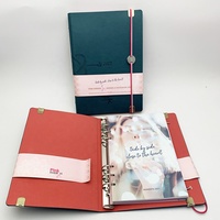 Couverture de carnet à anneaux en cuir PU vert A5 personnalisée, avec bande élastique, pour journal à feuilles mobiles