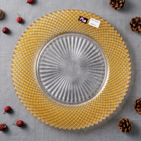 Assiette de Présentation en Verre Doré de Luxe Écologique, Style Américain Moderne, Design Texturé, pour Mariages, Fêtes et Événements, Personnalisable en Gros