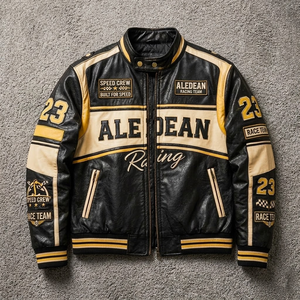 Giacca Bomber in Pelle con Logo Personalizzato, Cappotto Varsity con Patch Ricamate, Antivento e Impermeabile, per Uomo - Product Image 1
