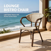 Ensemble de mobilier de patio extérieur style bistrot français, très résistant aux intempéries et aux UV, en rotin PE, avec table ronde et fauteuils à accoudoirs – Vente chaude