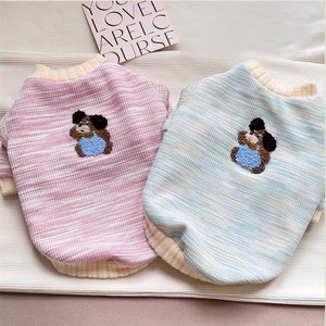 Pull rayé pour chien, vêtements d'hiver doublés de polaire pour chiens de taille moyenne, Teddy Shiba Inu Corgi, Design mignon, couleur rose et bleu - Product Image 1