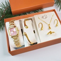 Coffret Cadeau d'Affaires Premium 5 pièces : Montre à Quartz Élégante pour Femme et Bijoux en Cristal avec Boîte Cœur Rouge pour la Saint-Valentin 2026