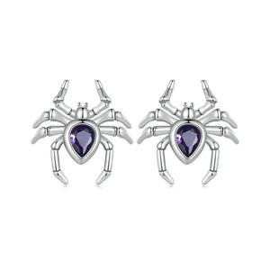 Pendientes de tuerca Prayle con diseño de araña, oro blanco, amatista, corte de pera, engaste de bisel, joyería de moda para mujer - Product Image 4