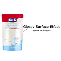 Sachet Doypack 500ml (16.9fl oz) en PET/NY/PE Blanc avec vernis brillant, couleurs bleu, rouge, blanc, 10 microns, pour liquide lessive bébé