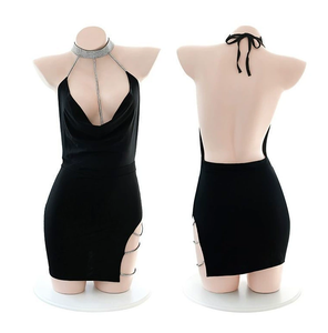 Robe Courte Moulante Sexy pour Femme, Col en V Profond, Dos Nu, Rouge et Noir, Style Lingerie, Idéale Soirées Club - Product Image 6